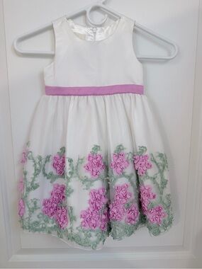 American Princess White Dress with Pink Floral Appliqués